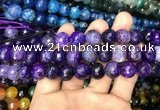 CAA3134 15 inches 12mm faceted round fire crackle agate beads wholesale