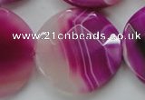 CAA314 15.5 inches 35mm faceted coin fuchsia line agate beads