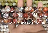 CAA3141 15 inches 12mm faceted round fire crackle agate beads wholesale