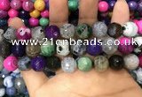 CAA3149 15 inches 12mm faceted round fire crackle agate beads wholesale