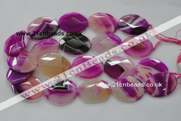 CAA315 15.5 inches 20*26mm faceted oval fuchsia line agate beads