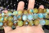 CAA3157 15 inches 12mm faceted round fire crackle agate beads wholesale