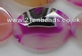 CAA316 15.5 inches 30*40mm faceted oval fuchsia line agate beads