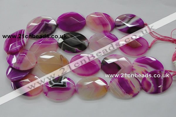 CAA316 15.5 inches 30*40mm faceted oval fuchsia line agate beads