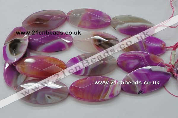 CAA317 15.5 inches 30*60mm faceted oval fuchsia line agate beads