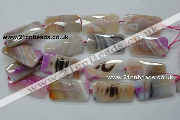 CAA318 15.5 inches 25*50mm faceted rectangle fuchsia line agate beads