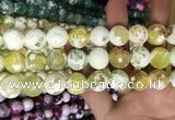 CAA3180 15 inches 14mm faceted round fire crackle agate beads wholesale