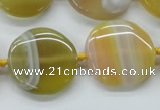 CAA319 15.5 inches 25mm flat round yellow line agate beads