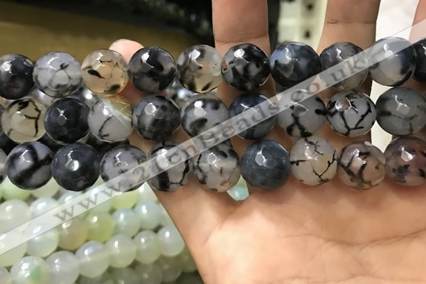 CAA3190 15 inches 14mm faceted round fire crackle agate beads wholesale