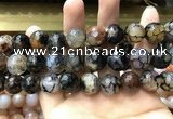 CAA3191 15 inches 14mm faceted round fire crackle agate beads wholesale