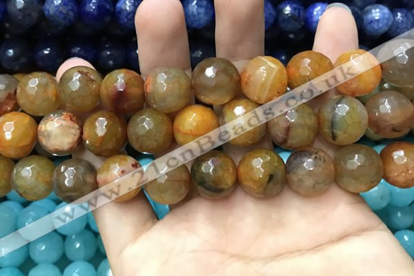 CAA3194 15 inches 14mm faceted round fire crackle agate beads wholesale