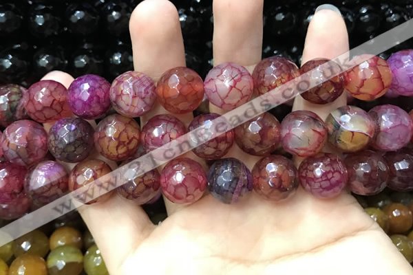 CAA3200 15 inches 14mm faceted round fire crackle agate beads wholesale