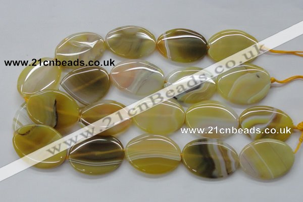 CAA321 15.5 inches 30*40mm oval yellow line agate beads