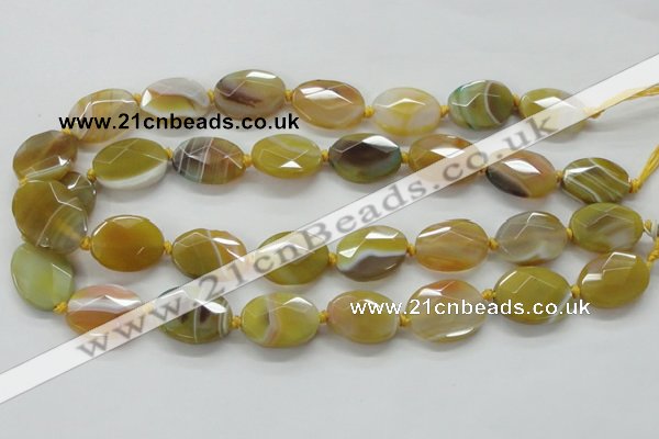 CAA324 15.5 inches 18*25mm faceted oval yellow line agate beads