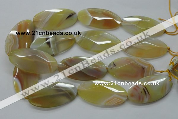 CAA326 15.5 inches 30*60mm faceted oval yellow line agate beads