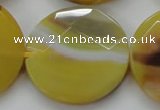 CAA328 15.5 inches 35mm faceted coin yellow line agate beads