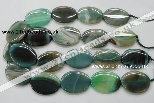 CAA329 15.5 inches 30*40mm oval green line agate beads