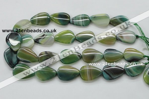 CAA331 15.5 inches 22*28mm flat teardrop green line agate beads