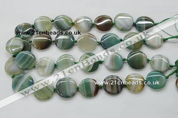 CAA332 15.5 inches 24mm flat round green line agate beads