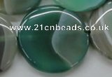 CAA333 15.5 inches 34mm flat round green line agate beads