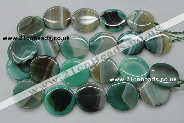 CAA333 15.5 inches 34mm flat round green line agate beads