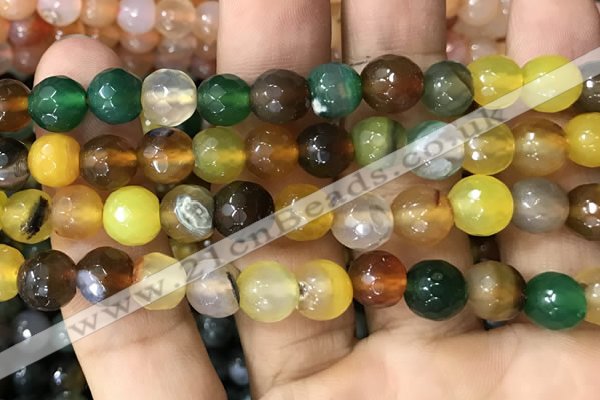 CAA3347 15 inches 8mm faceted round agate beads wholesale