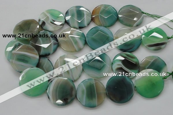 CAA335 15.5 inches 35mm faceted coin green line agate beads