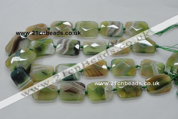CAA336 15.5 inches 22*30mm faceted rectangle green line agate beads