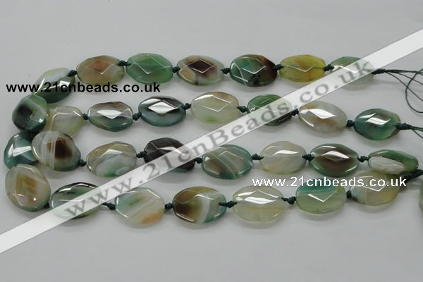 CAA337 15.5 inches 18*25mm faceted oval green line agate beads