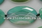 CAA338 15.5 inches 30*40mm faceted oval green line agate beads