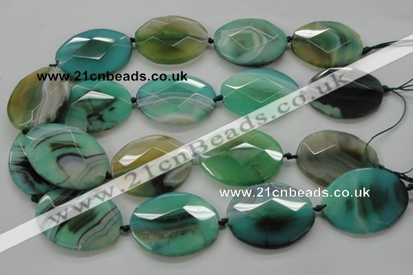 CAA338 15.5 inches 30*40mm faceted oval green line agate beads