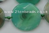 CAA339 15.5 inches 35mm faceted coin green line agate beads