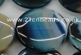 CAA341 15.5 inches 35mm flat round blue line agate beads