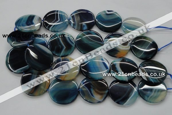 CAA341 15.5 inches 35mm flat round blue line agate beads