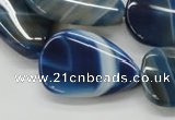 CAA342 15.5 inches 22*30mm flat teardrop blue line agate beads