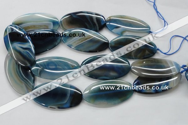 CAA347 15.5 inches 30*60mm oval blue line agate gemstone beads