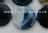 CAA348 15.5 inches 18mm faceted coin blue line agate beads