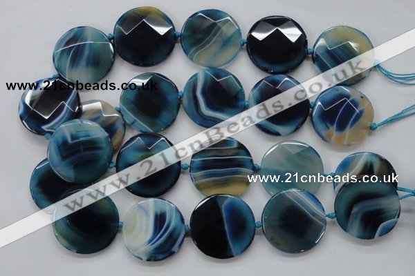 CAA348 15.5 inches 18mm faceted coin blue line agate beads