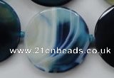 CAA349 15.5 inches 34mm faceted coin blue line agate beads