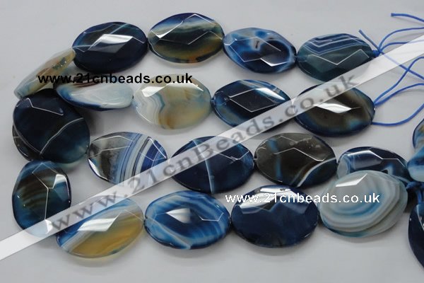 CAA350 15.5 inches 18*25mm faceted oval blue line agate beads