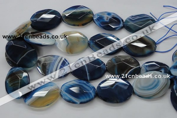 CAA351 15.5 inches 30*40mm faceted oval blue line agate beads