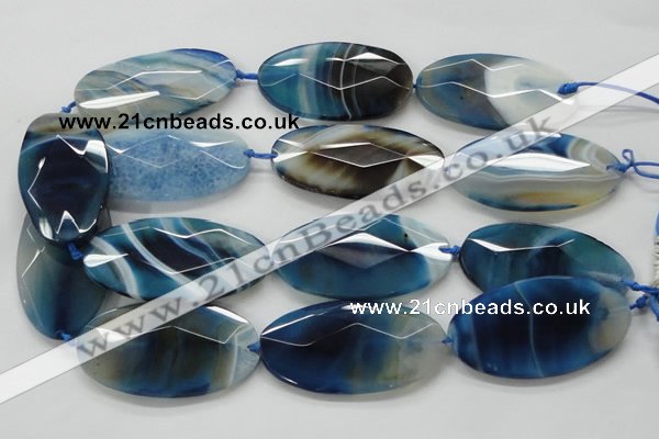 CAA352 15.5 inches 30*60mm faceted oval blue line agate beads