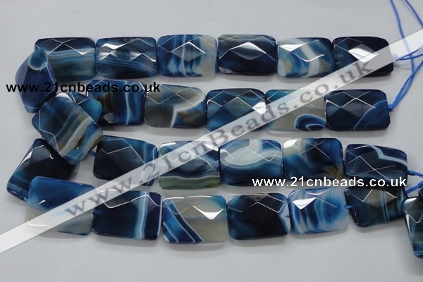 CAA353 15.5 inches 22*30mm faceted rectangle blue line agate beads