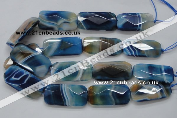 CAA354 15.5 inches 26*48mm faceted rectangle blue line agate beads