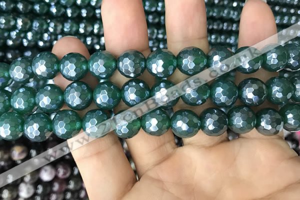 CAA3545 15.5 inches 10mm faceted round AB-color green agate beads