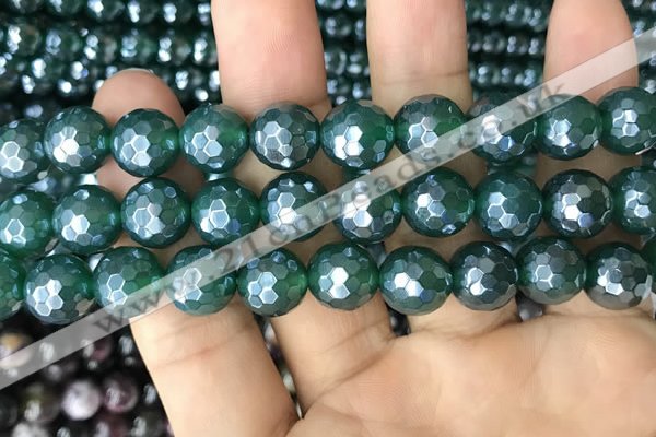 CAA3546 15.5 inches 12mm faceted round AB-color green agate beads