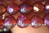 CAA3549 15.5 inches 6mm faceted round AB-color red agate beads