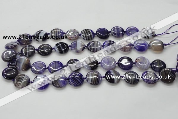 CAA355 15.5 inches 18mm flat round violet line agate gemstone beads