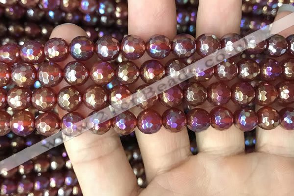 CAA3550 15.5 inches 8mm faceted round AB-color red agate beads