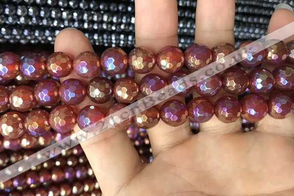 CAA3551 15.5 inches 10mm faceted round AB-color red agate beads